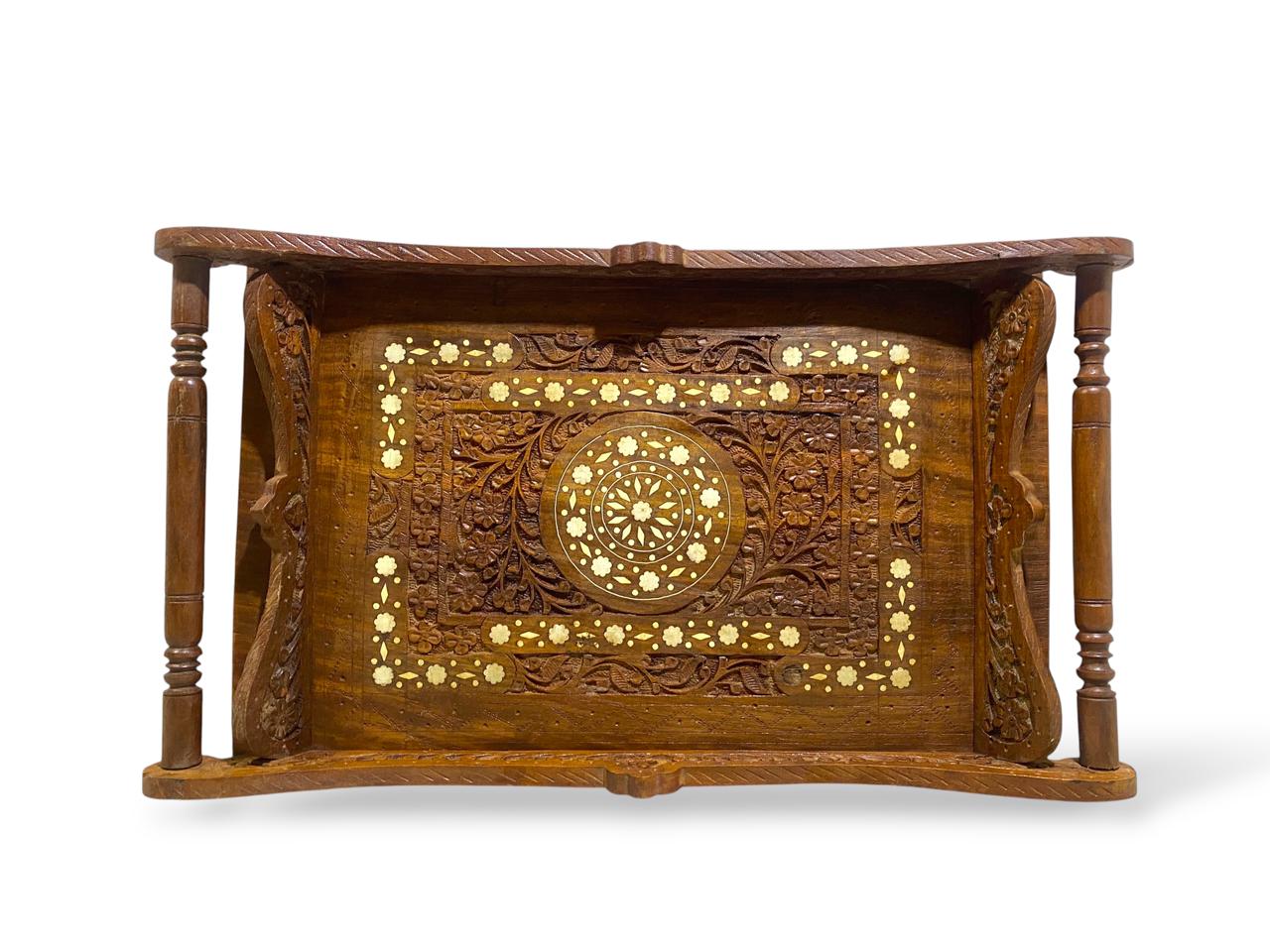 Antique Indian Rosewood Tray with Ivory Inlay