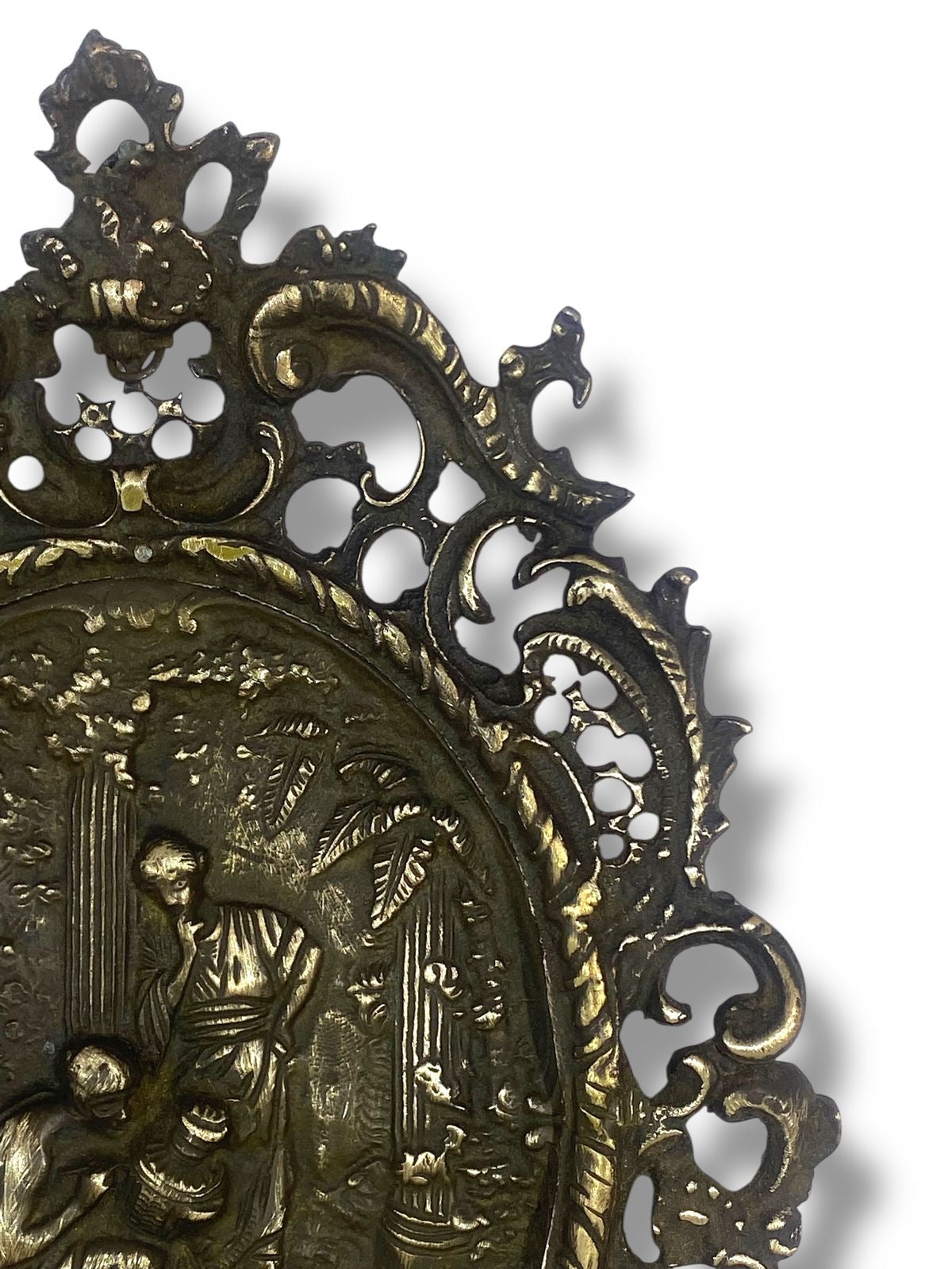 Antique European Bronze Wall Tableau – Large, Heavy & Hand-Engraved