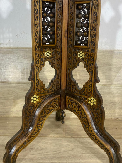 Rare Ottoman Arabesque Mahogany Side Table with Hand-Carved Calligraphy and Natural Ivory Inlay