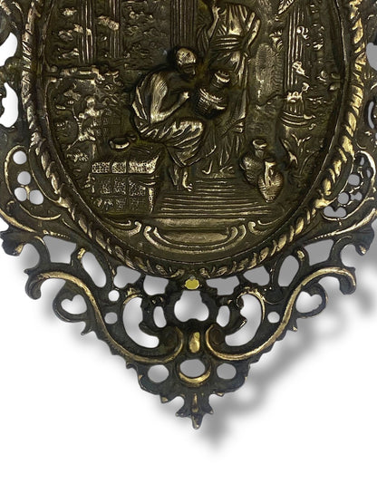 Antique European Bronze Wall Tableau – Large, Heavy & Hand-Engraved