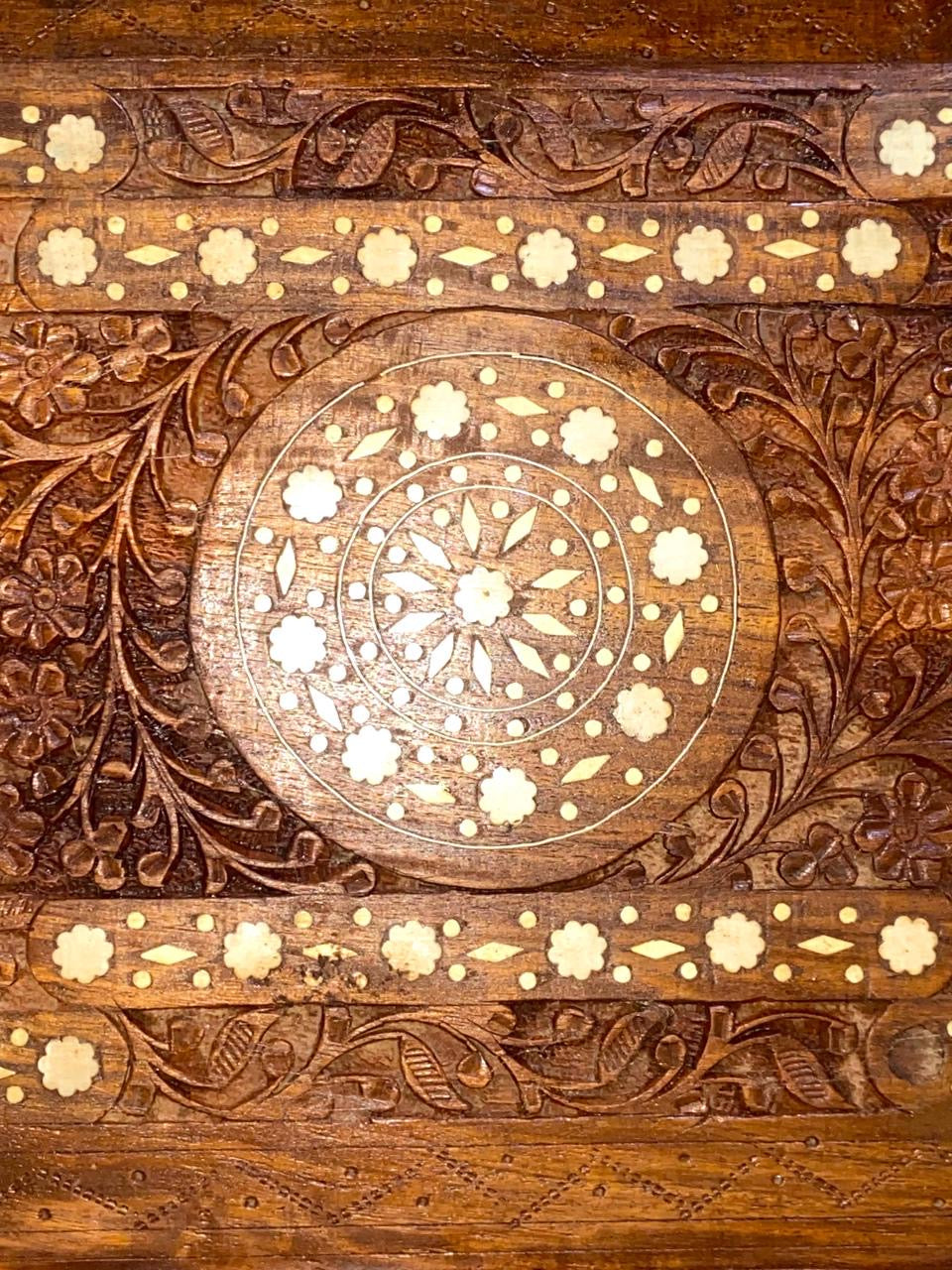 Antique Indian Rosewood Tray with Ivory Inlay