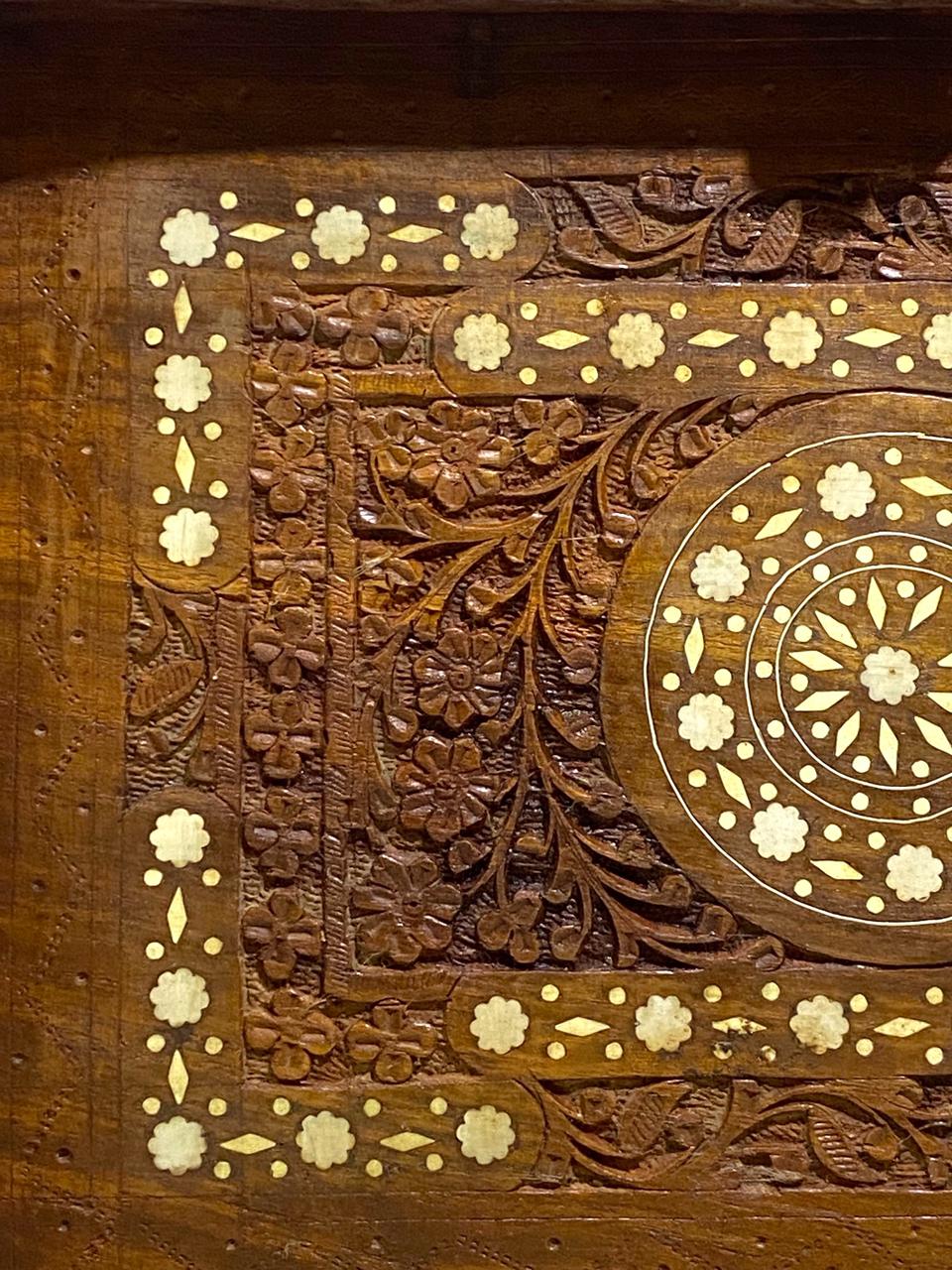 Antique Indian Rosewood Tray with Ivory Inlay