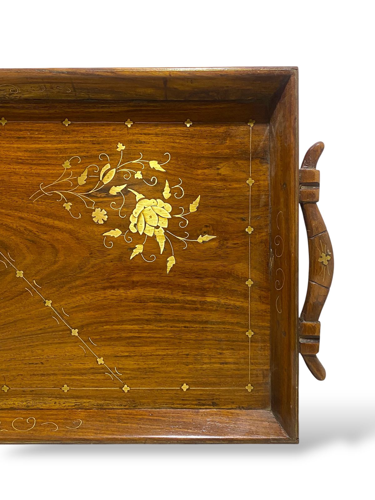 Antique Indian Rosewood Tray with brass Inlay