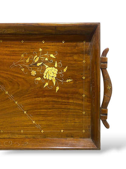Antique Indian Rosewood Tray with brass Inlay