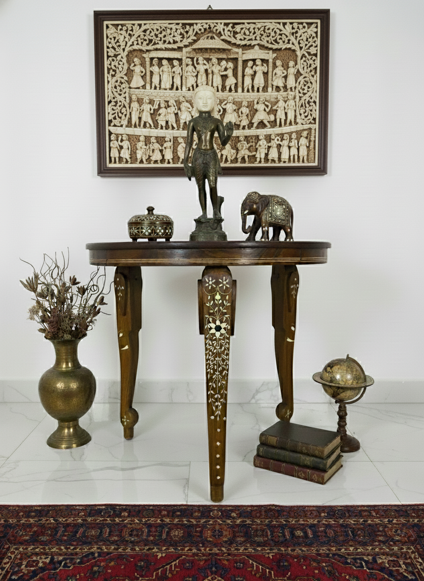 Ivory and Rosewood Carved Table 