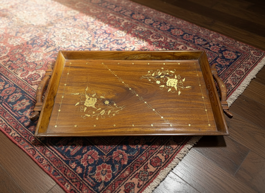 Antique Indian Rosewood Tray with brass Inlay
