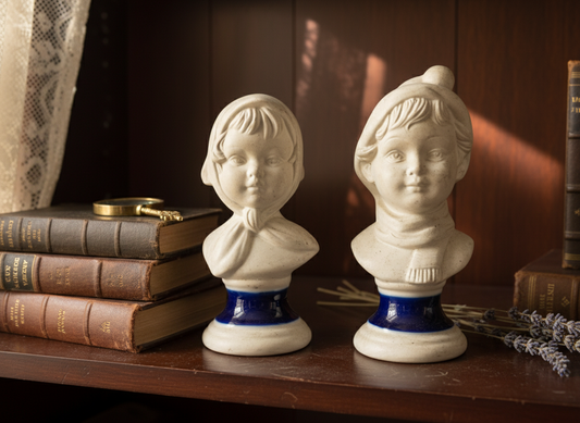 Rare Pair of Antique Capodimonte Bisque Figurines – Stamped, Hand-Crafted on Blue Porcelain Bases