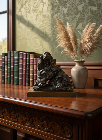 Rare Antique French Semi-Bronze Centerpiece – Hand-Carved with three Dog Figures