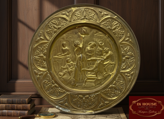 Antique English Bronze Tray – Hand-Hammered Engraving