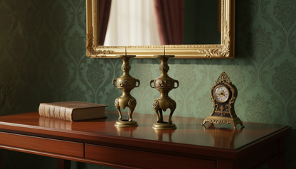 Pair of Antique Chinese Bronze Candlesticks – Hand-Carved with Miniature Detailing