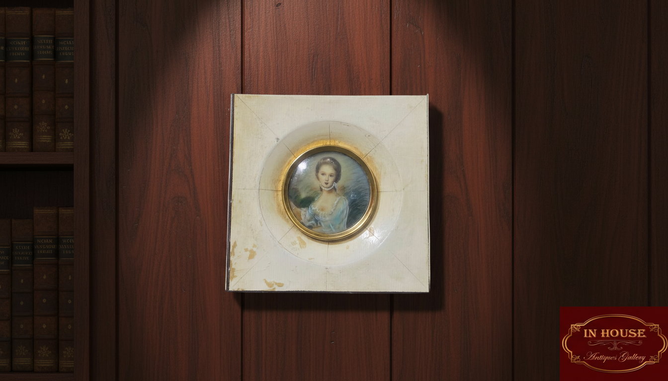 Rare Antique French Miniature – Hand-Painted on Natural Ivory, Signed by the Artist