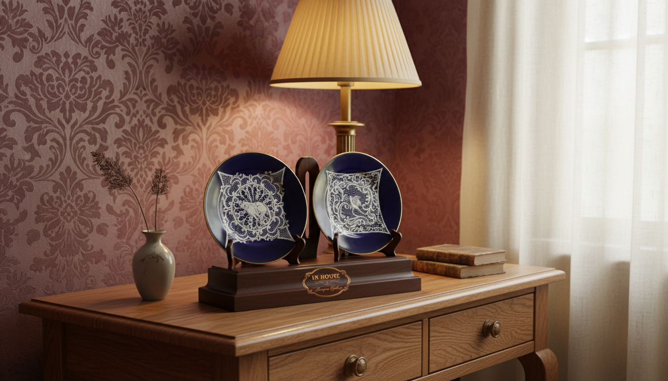 Pair of Vintage Gally & C. Venezia Porcelain Plates – Cobalt Blue with Intricate Lace Motifs