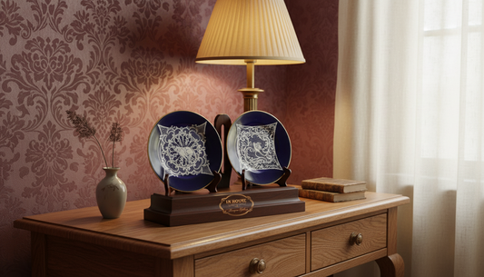 Pair of Vintage Gally & C. Venezia Porcelain Plates – Cobalt Blue with Intricate Lace Motifs