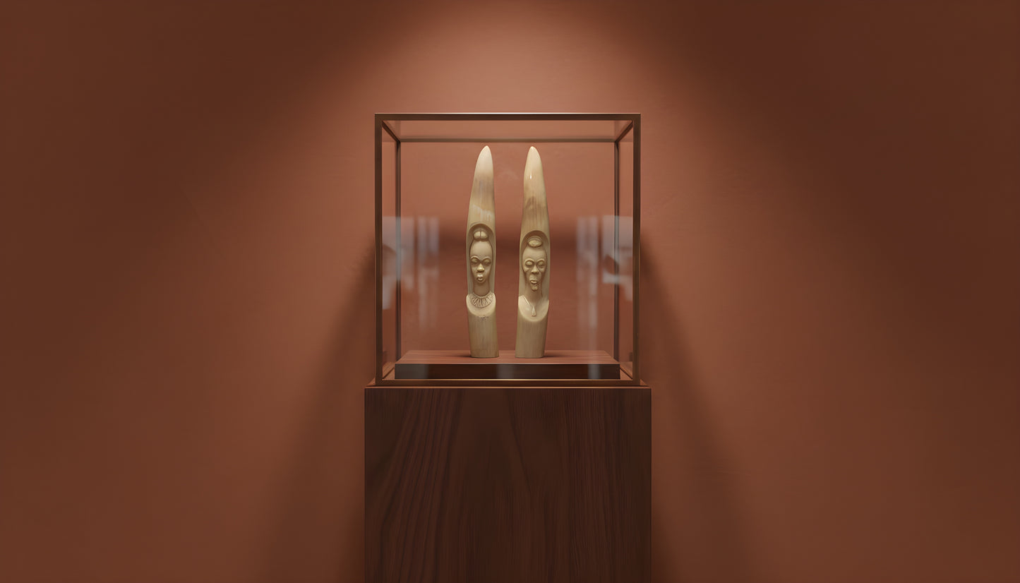 Pair of Hand-Carved African Ivory Elephant Sculptures