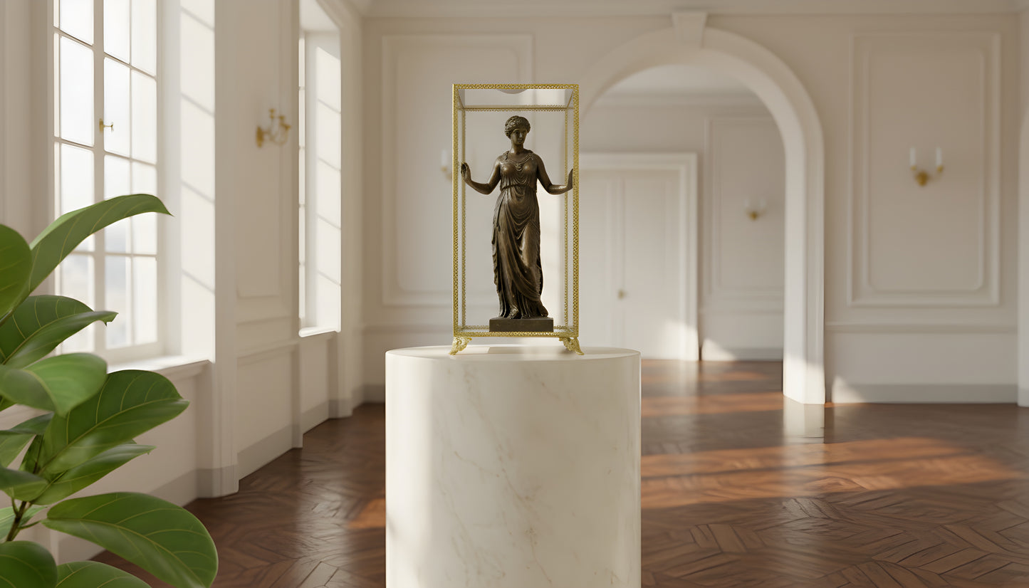 Authentic Antique French Mini Display Cabinet – Solid Bronze Frame with Crystal Glass Sides