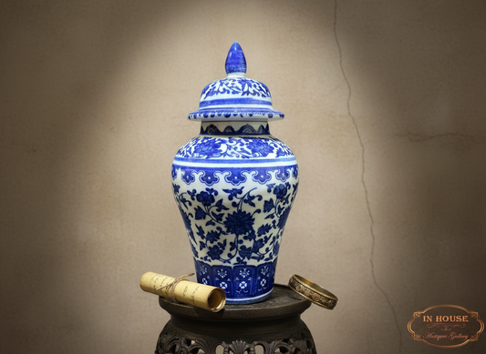 Hand-Painted Blue Chinese Lidded Potiche – Marked